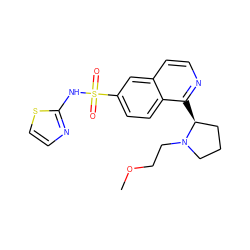 COCCN1CCC[C@@H]1c1nccc2cc(S(=O)(=O)Nc3nccs3)ccc12 ZINC000215505928
