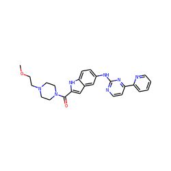COCCN1CCN(C(=O)c2cc3cc(Nc4nccc(-c5ccccn5)n4)ccc3[nH]2)CC1 ZINC000144241830