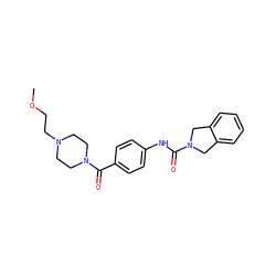 COCCN1CCN(C(=O)c2ccc(NC(=O)N3Cc4ccccc4C3)cc2)CC1 ZINC000167619730