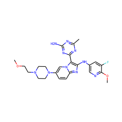 COCCN1CCN(c2ccc3nc(Nc4cnc(OC)c(F)c4)c(-c4nc(C)nc(N)n4)n3c2)CC1 ZINC000114513760
