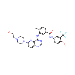 COCCN1CCN(c2ccc3ncnc(Nc4cc(C(=O)Nc5ccc(OC)c(C(F)(F)F)c5)ccc4C)c3n2)CC1 ZINC000096175726