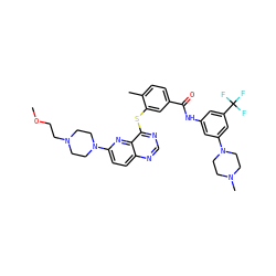 COCCN1CCN(c2ccc3ncnc(Sc4cc(C(=O)Nc5cc(N6CCN(C)CC6)cc(C(F)(F)F)c5)ccc4C)c3n2)CC1 ZINC000096175773