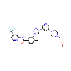 COCCN1CCN(c2cncc(-c3cn(-c4cc(C(=O)Nc5cc(C(F)(F)F)ccn5)ccc4C)nn3)c2)CC1 ZINC000224285235