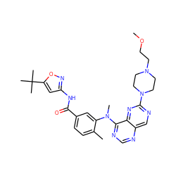 COCCN1CCN(c2ncc3ncnc(N(C)c4cc(C(=O)Nc5cc(C(C)(C)C)on5)ccc4C)c3n2)CC1 ZINC000148367422