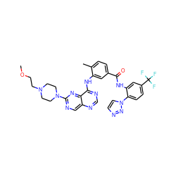 COCCN1CCN(c2ncc3ncnc(Nc4cc(C(=O)Nc5cc(C(F)(F)F)ccc5-n5ccnn5)ccc4C)c3n2)CC1 ZINC000165280933