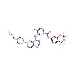 COCCN1CCN(c2ncc3ncnc(Nc4cc(C(=O)Nc5ccc6c(c5)OC(F)(F)OC6(F)F)ccc4C)c3n2)CC1 ZINC000165283208