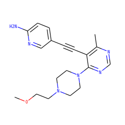 COCCN1CCN(c2ncnc(C)c2C#Cc2ccc(N)nc2)CC1 ZINC000148853782