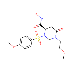 COCCN1CN(S(=O)(=O)c2ccc(OC)cc2)[C@@H](C(=O)NO)CC1=O ZINC000025973430