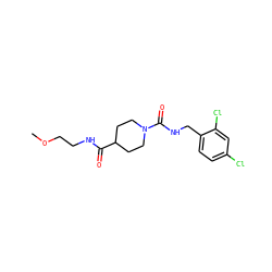 COCCNC(=O)C1CCN(C(=O)NCc2ccc(Cl)cc2Cl)CC1 ZINC000045338999
