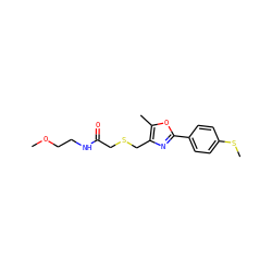 COCCNC(=O)CSCc1nc(-c2ccc(SC)cc2)oc1C ZINC000003959405