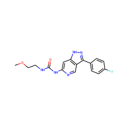 COCCNC(=O)Nc1cc2[nH]nc(-c3ccc(F)cc3)c2cn1 ZINC000218533034