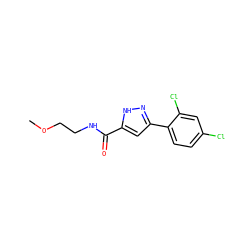 COCCNC(=O)c1cc(-c2ccc(Cl)cc2Cl)n[nH]1 ZINC000040876178