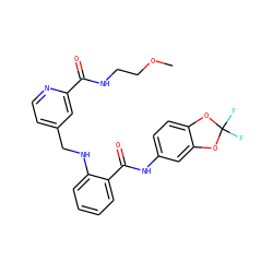 COCCNC(=O)c1cc(CNc2ccccc2C(=O)Nc2ccc3c(c2)OC(F)(F)O3)ccn1 ZINC000028951760