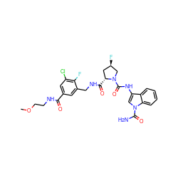 COCCNC(=O)c1cc(Cl)c(F)c(CNC(=O)[C@@H]2C[C@@H](F)CN2C(=O)Nc2cn(C(N)=O)c3ccccc23)c1 ZINC000148344525