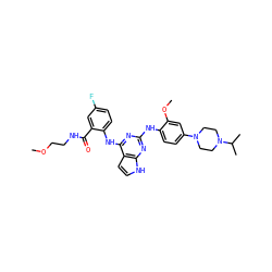 COCCNC(=O)c1cc(F)ccc1Nc1nc(Nc2ccc(N3CCN(C(C)C)CC3)cc2OC)nc2[nH]ccc12 ZINC000055760859