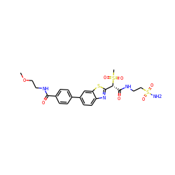 COCCNC(=O)c1ccc(-c2ccc3nc([C@@H](C(=O)NCCS(N)(=O)=O)S(C)(=O)=O)sc3c2)cc1 ZINC000146075661