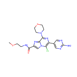 COCCNC(=O)c1cn2c(Cl)c(-c3cnc(N)nc3)nc(N3CCOCC3)c2n1 ZINC000084690566