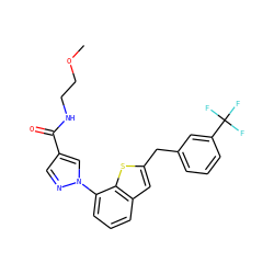 COCCNC(=O)c1cnn(-c2cccc3cc(Cc4cccc(C(F)(F)F)c4)sc23)c1 ZINC000208321265