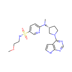 COCCNS(=O)(=O)c1ccc(N(C)[C@@H]2CCN(c3ncnc4[nH]ccc34)C2)nc1 ZINC000143388463