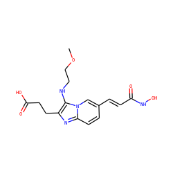 COCCNc1c(CCC(=O)O)nc2ccc(/C=C/C(=O)NO)cn12 ZINC000136783884