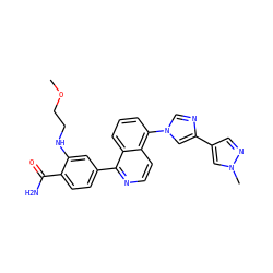 COCCNc1cc(-c2nccc3c(-n4cnc(-c5cnn(C)c5)c4)cccc23)ccc1C(N)=O ZINC000145485397