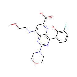 COCCNc1cc(C(=O)O)nc2c(-c3cccc(F)c3O)nc(N3CCOCC3)nc12 ZINC000169698811