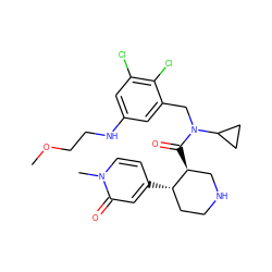 COCCNc1cc(Cl)c(Cl)c(CN(C(=O)[C@H]2CNCC[C@@H]2c2ccn(C)c(=O)c2)C2CC2)c1 ZINC000072173578