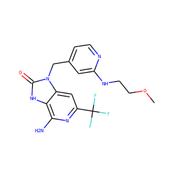COCCNc1cc(Cn2c(=O)[nH]c3c(N)nc(C(F)(F)F)cc32)ccn1 ZINC000072124825