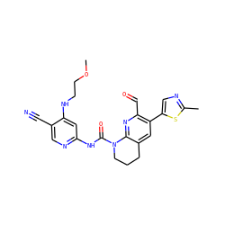 COCCNc1cc(NC(=O)N2CCCc3cc(-c4cnc(C)s4)c(C=O)nc32)ncc1C#N ZINC001772631377