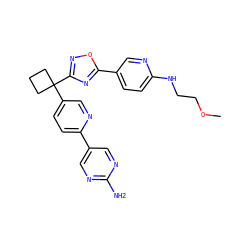 COCCNc1ccc(-c2nc(C3(c4ccc(-c5cnc(N)nc5)nc4)CCC3)no2)cn1 ZINC000114767948