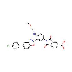 COCCNc1ccc(N2C(=O)c3ccc(C(=O)O)cc3C2=O)cc1-c1nc2cc(-c3ccc(Cl)cc3)ccc2o1 ZINC000026980067