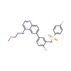 COCCNc1ccnc2ccc(-c3cnc(Cl)c(NS(=O)(=O)c4ccc(F)cc4)c3)cc12 ZINC000073196051