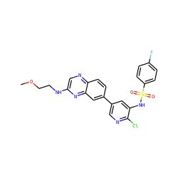 COCCNc1cnc2ccc(-c3cnc(Cl)c(NS(=O)(=O)c4ccc(F)cc4)c3)cc2n1 ZINC000073159013