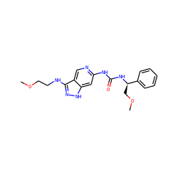 COCCNc1n[nH]c2cc(NC(=O)N[C@H](COC)c3ccccc3)ncc12 ZINC001772586741