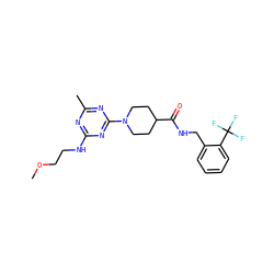 COCCNc1nc(C)nc(N2CCC(C(=O)NCc3ccccc3C(F)(F)F)CC2)n1 ZINC000096271666