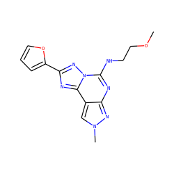 COCCNc1nc2nn(C)cc2c2nc(-c3ccco3)nn12 ZINC000095578507