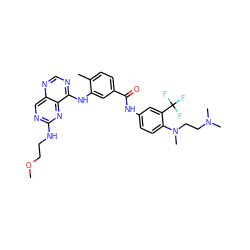 COCCNc1ncc2ncnc(Nc3cc(C(=O)Nc4ccc(N(C)CCN(C)C)c(C(F)(F)F)c4)ccc3C)c2n1 ZINC000068198109