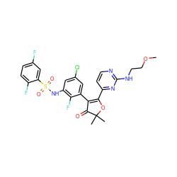 COCCNc1nccc(C2=C(c3cc(Cl)cc(NS(=O)(=O)c4cc(F)ccc4F)c3F)C(=O)C(C)(C)O2)n1 ZINC000220299540