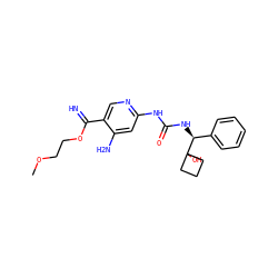 COCCOC(=N)c1cnc(NC(=O)N[C@@H](c2ccccc2)C2(O)CCC2)cc1N ZINC001772654486