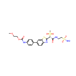 COCCOC(=O)Nc1ccc(-c2ccc3nc([C@@H](C(=O)NCCS(N)(=O)=O)S(C)(=O)=O)sc3c2)cc1 ZINC000146076299