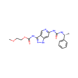 COCCOC(=O)Nc1n[nH]c2cc(NC(=O)N[C@H](C)c3ccccc3)ncc12 ZINC001772640804