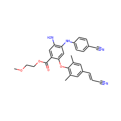 COCCOC(=O)c1cc(N)c(Nc2ccc(C#N)cc2)cc1Oc1c(C)cc(/C=C/C#N)cc1C ZINC001772652564