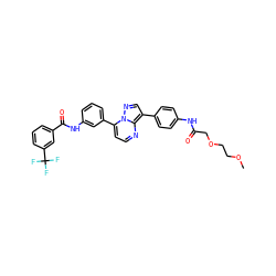 COCCOCC(=O)Nc1ccc(-c2cnn3c(-c4cccc(NC(=O)c5cccc(C(F)(F)F)c5)c4)ccnc23)cc1 ZINC000049780502