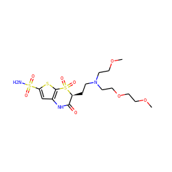 COCCOCCN(CCOC)CC[C@H]1C(=O)Nc2cc(S(N)(=O)=O)sc2S1(=O)=O ZINC000013733667
