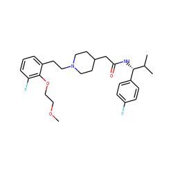 COCCOc1c(F)cccc1CCN1CCC(CC(=O)N[C@@H](c2ccc(F)cc2)C(C)C)CC1 ZINC000200037131
