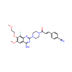 COCCOc1c(OC)cc2c(N)nc(N3CCN(C(=O)/C=C/c4ccc(C#N)cc4)CC3)nc2c1F ZINC000210857281