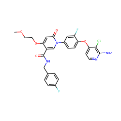 COCCOc1cc(=O)n(-c2ccc(Oc3ccnc(N)c3Cl)c(F)c2)cc1C(=O)NCc1ccc(F)cc1 ZINC000205998578