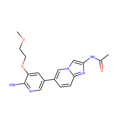 COCCOc1cc(-c2ccc3nc(NC(C)=O)cn3c2)cnc1N ZINC000144583241