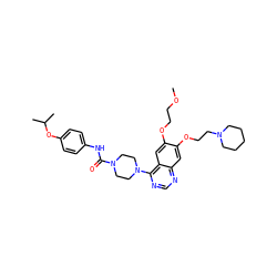 COCCOc1cc2c(N3CCN(C(=O)Nc4ccc(OC(C)C)cc4)CC3)ncnc2cc1OCCN1CCCCC1 ZINC000027210024