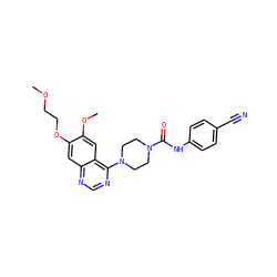 COCCOc1cc2ncnc(N3CCN(C(=O)Nc4ccc(C#N)cc4)CC3)c2cc1OC ZINC000013475645